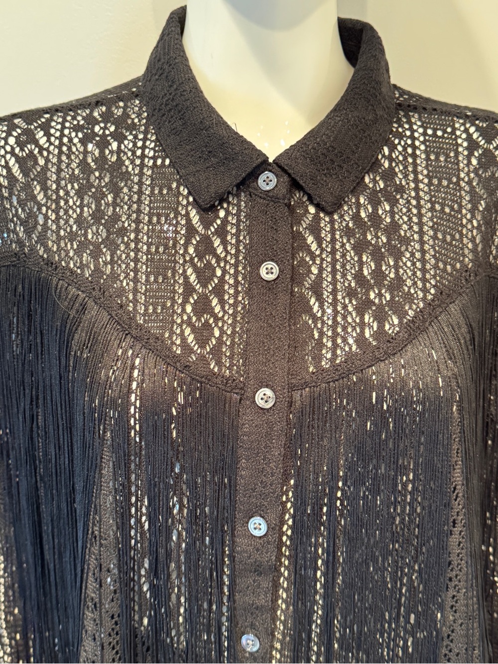 Idyllwind Black Lace Fringe Western Blouse Button Front M - Picture 8 of 11
